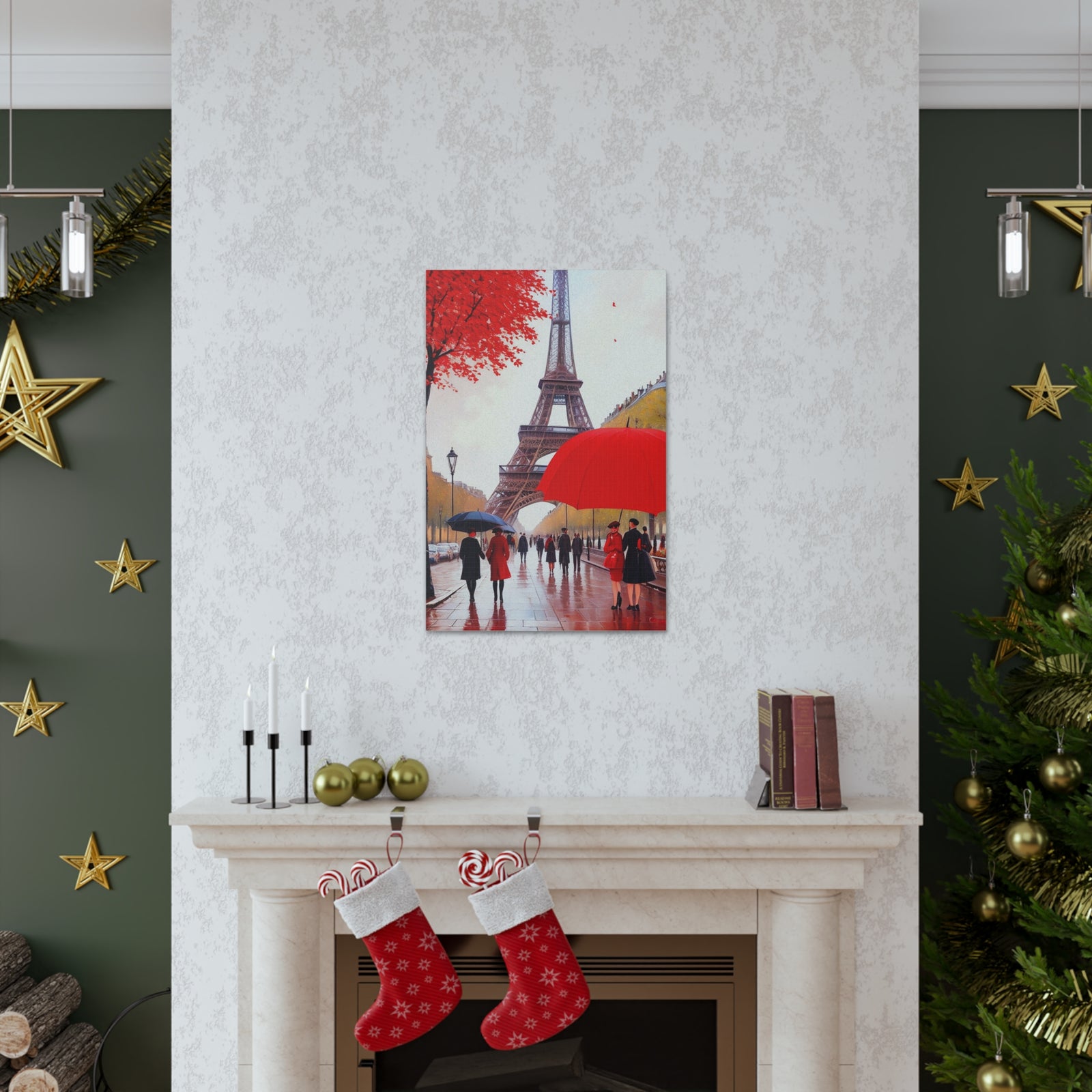 Eiffel Tower Big Red Umbrella Paris France Canvas Artwork High-Quality Breathtaking French City for Home Decor Ready to Hang-Express Your Love Gifts