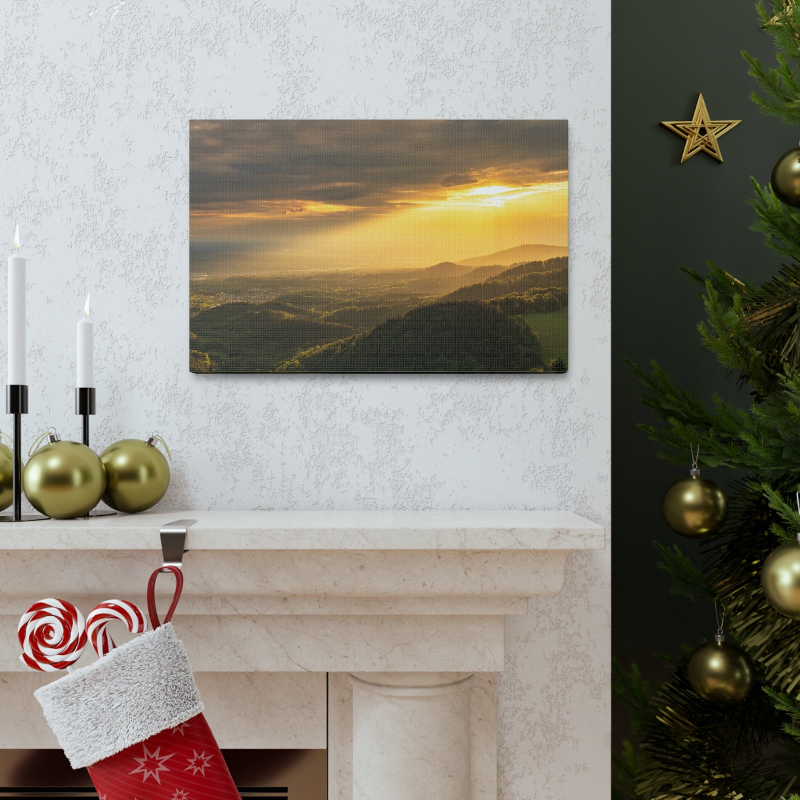 Sunrise Over Golden Mountains Nature Wilderness Photography Canvas Wall Art for Home Decor Ready-to-Hang-Express Your Love Gifts