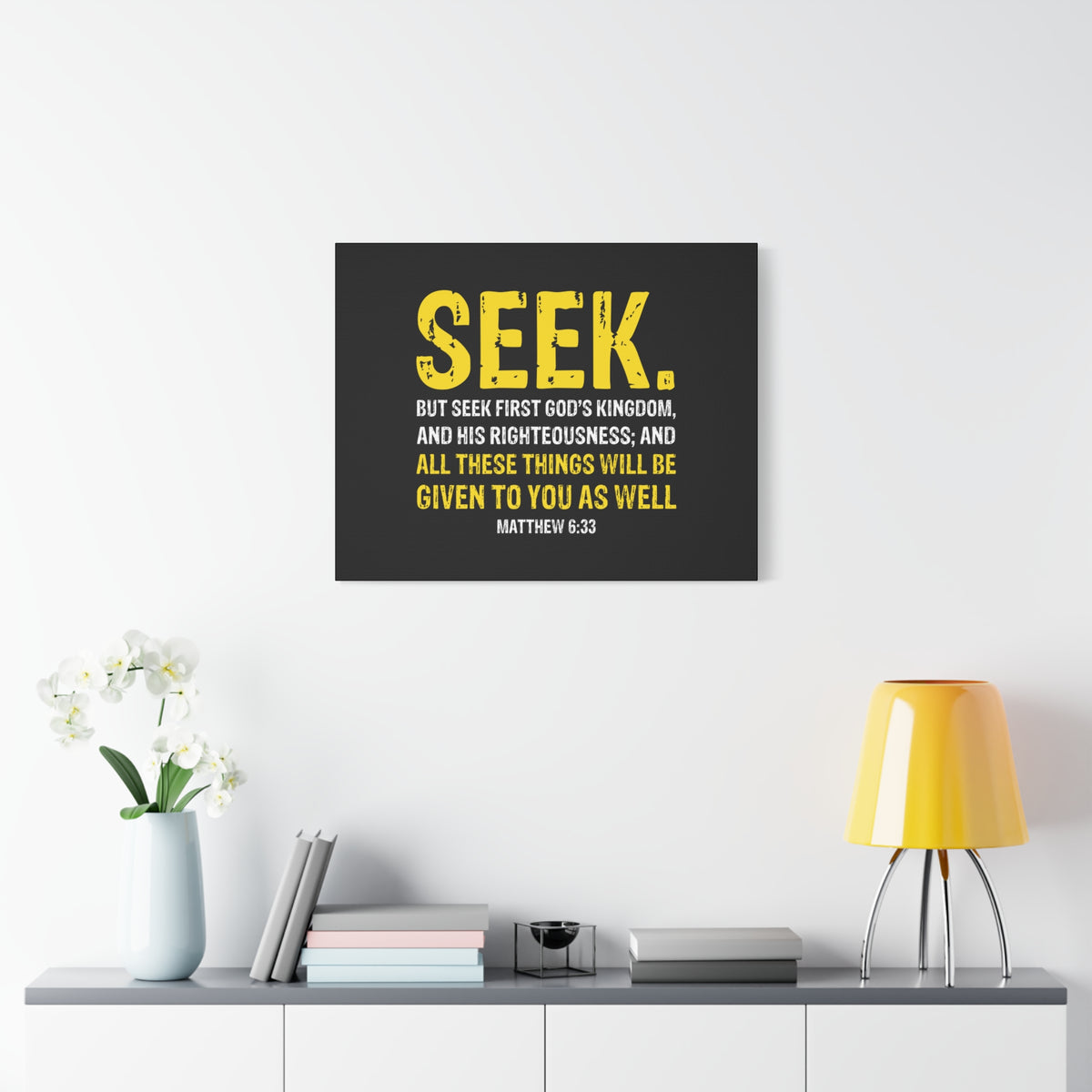 Scripture Walls Matthew 6:33 His Righteousness Yellow Black Christian Wall Art Bible Verse Print Ready to Hang-Express Your Love Gifts