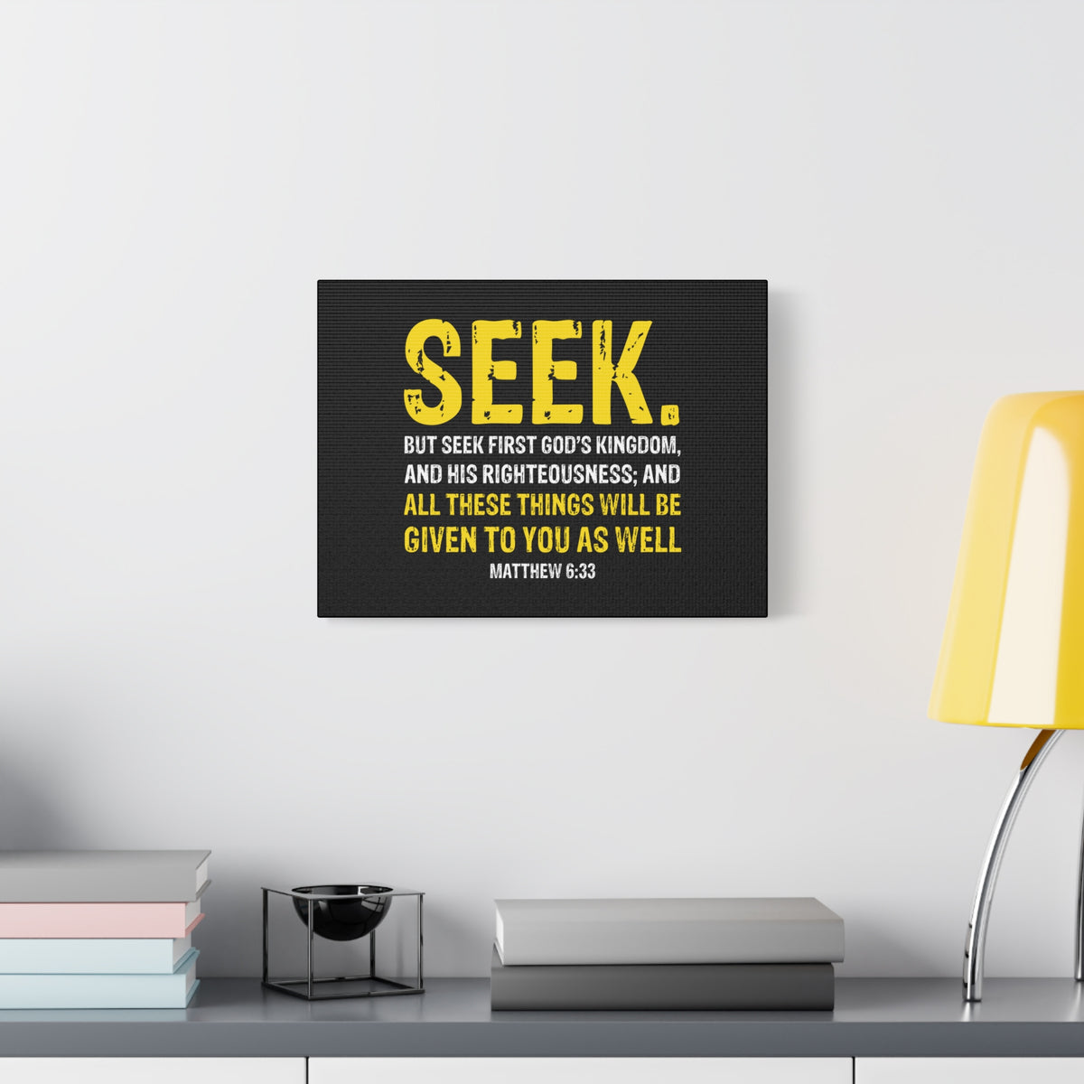 Scripture Walls Matthew 6:33 His Righteousness Yellow Black Christian Wall Art Bible Verse Print Ready to Hang-Express Your Love Gifts