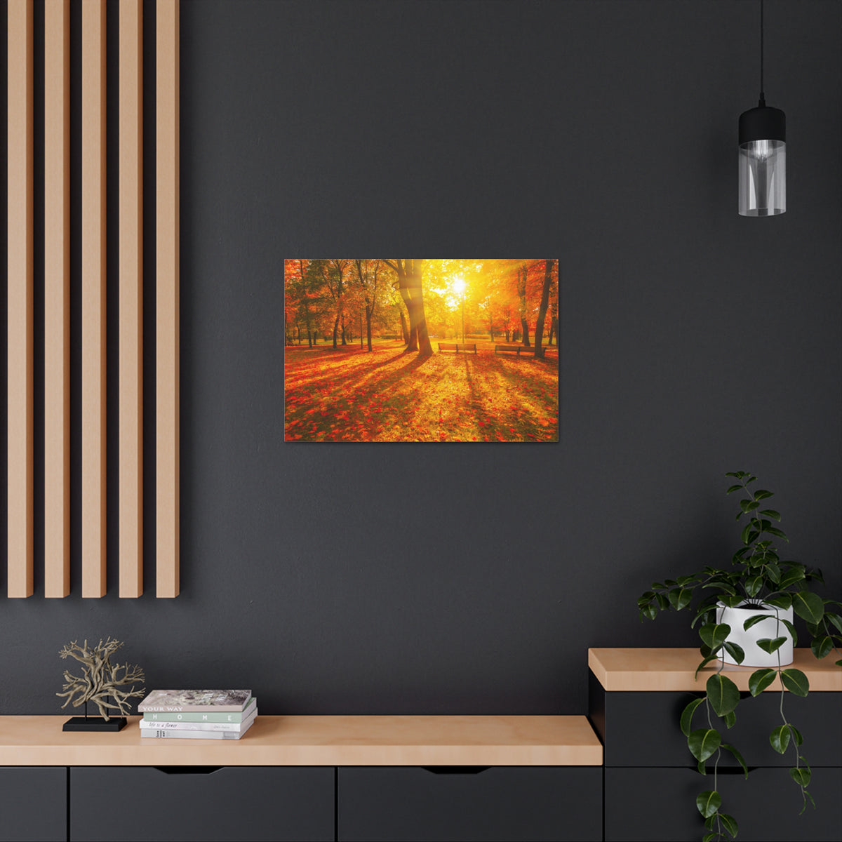 Sunrise Autumn Park Nature Wilderness Photography Canvas Wall Art for Home Decor Ready-to-Hang-Express Your Love Gifts