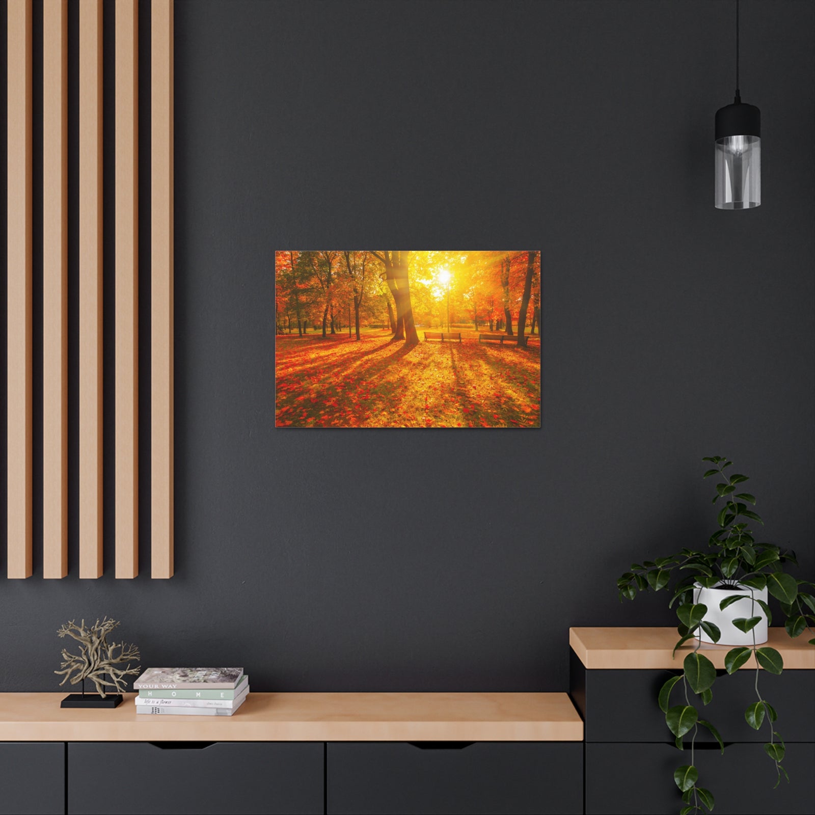 Sunrise Autumn Park Nature Wilderness Photography Canvas Wall Art for Home Decor Ready-to-Hang-Express Your Love Gifts