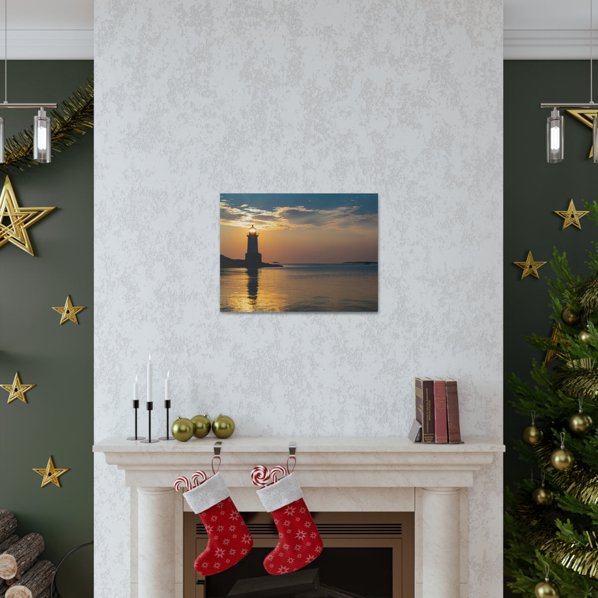 Lighthouse at Dawn Forest Floral Nature Photography Canvas Wall Art for Home Decor Ready-to-Hang-Express Your Love Gifts