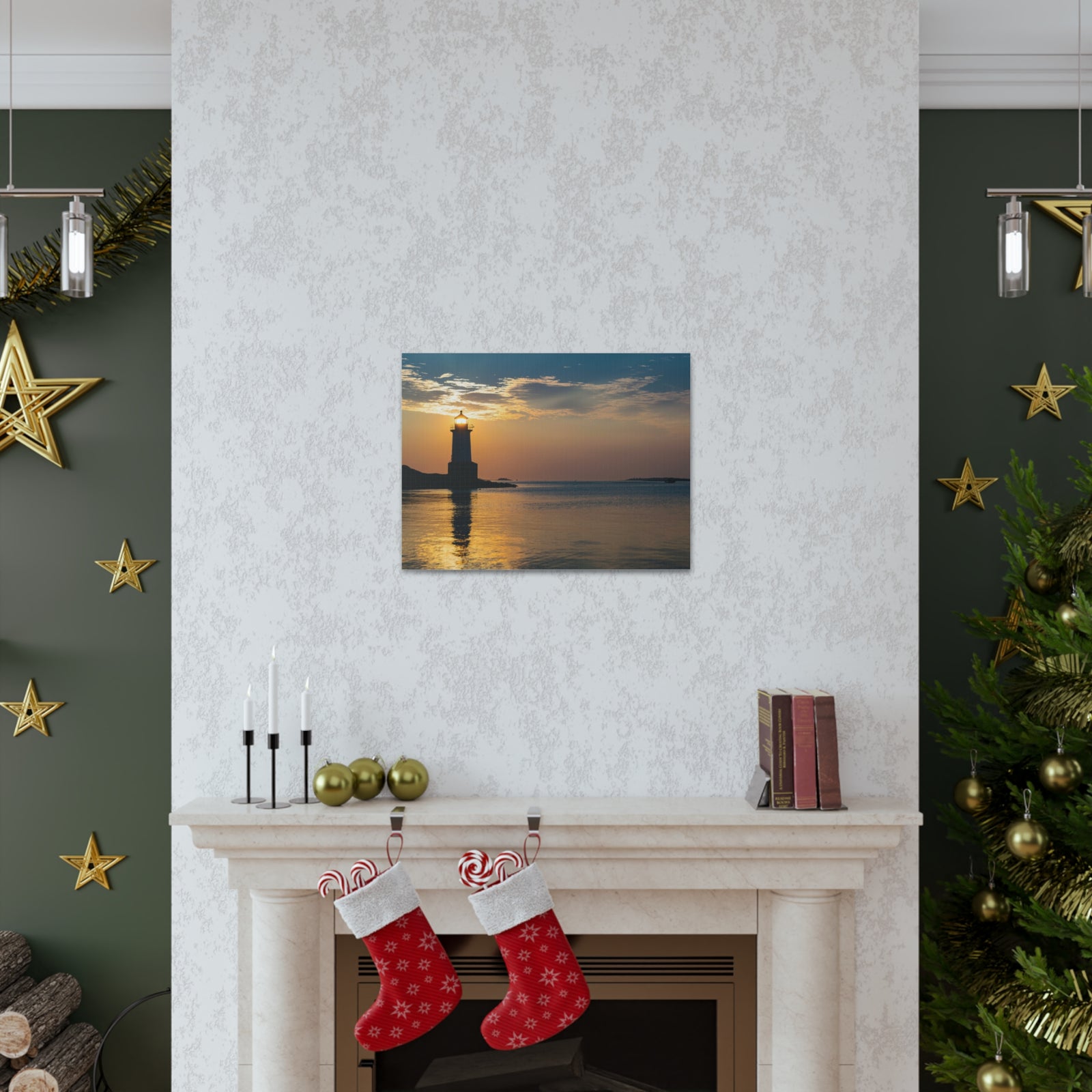 Lighthouse at Dawn Forest Floral Nature Photography Canvas Wall Art for Home Decor Ready-to-Hang-Express Your Love Gifts