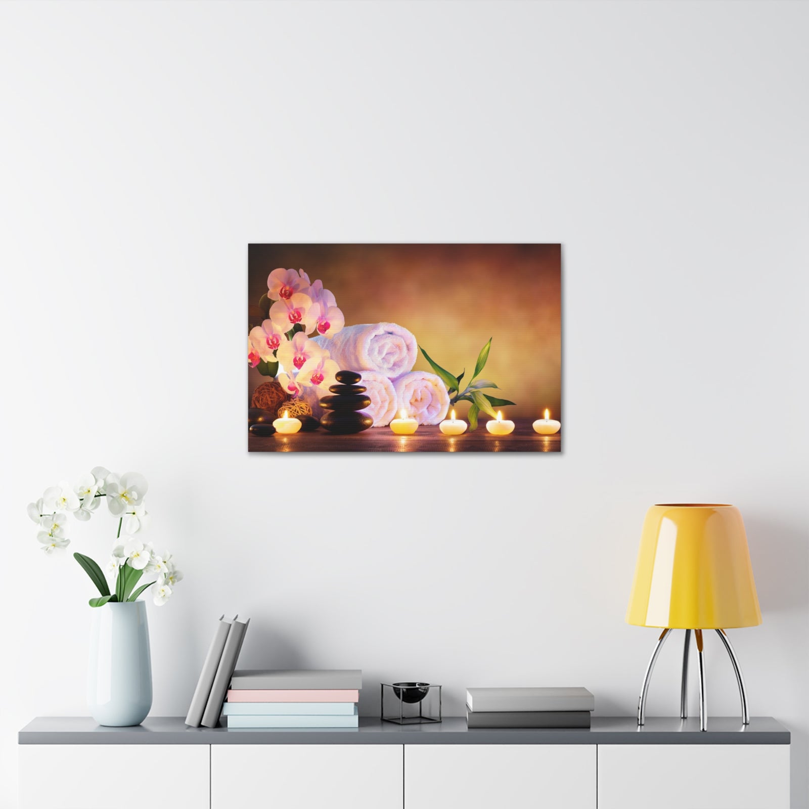 Massage Stones with Towels Forest Floral Nature Photography Canvas Wall Art for Home Decor Ready-to-Hang-Express Your Love Gifts