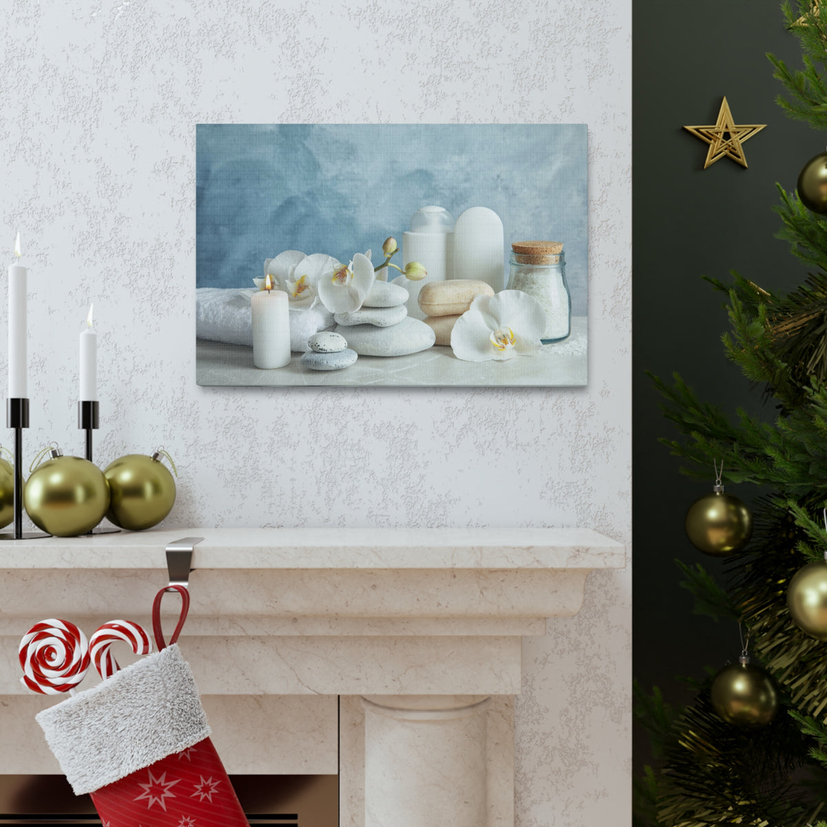 Stones on Light Table Forest Floral Nature Photography Canvas Wall Art for Home Decor Ready-to-Hang-Express Your Love Gifts