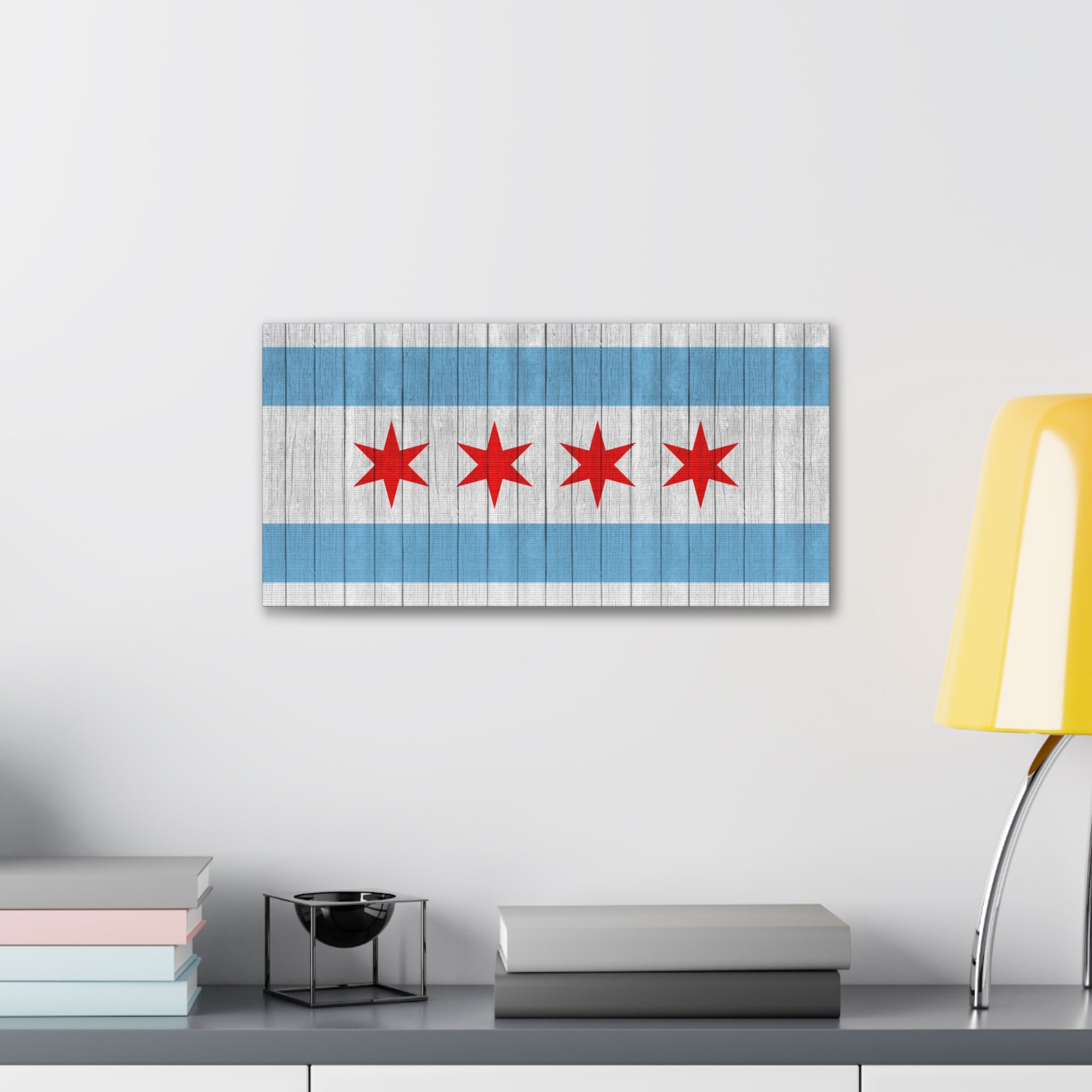 Chicago Flag On Wood Texture Canvas Wall Art for Home Decor Ready-to-Hang-Express Your Love Gifts