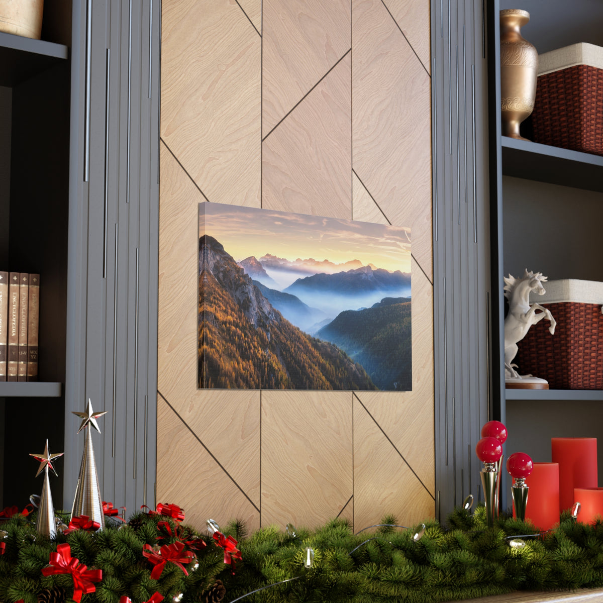 Golden Mountains Misty Nature Wilderness Photography Canvas Wall Art for Home Decor Ready-to-Hang-Express Your Love Gifts