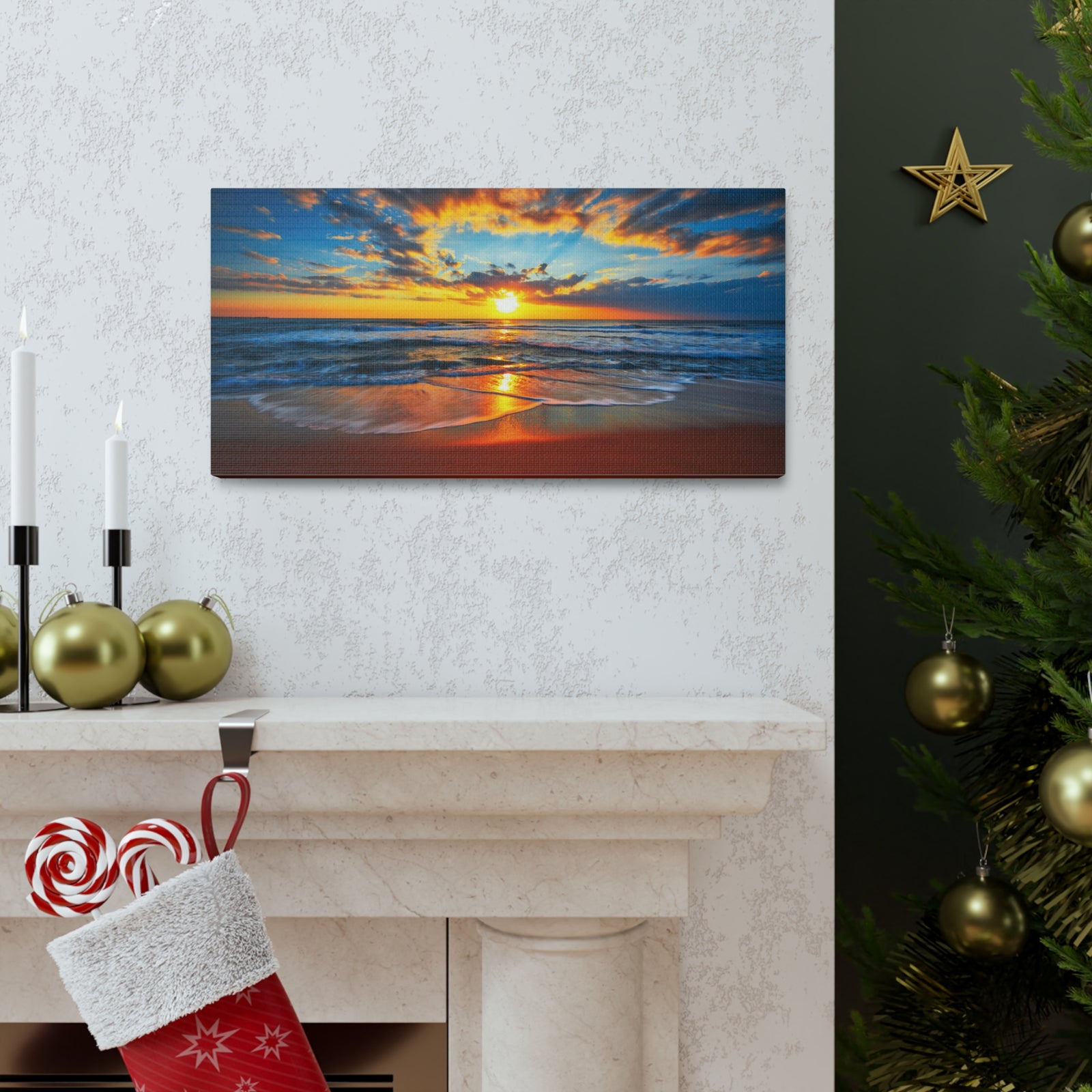 Sunrise On The Beach Ocean Canvas Wall Art for Home Decor Ready-to-Hang-Express Your Love Gifts