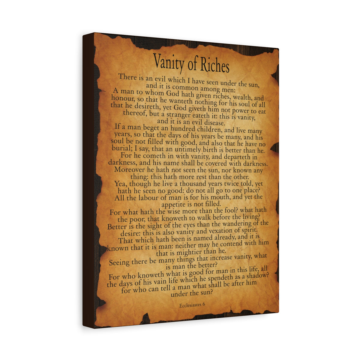 Scripture Walls Vanity of Riches Ecclesiastes 6 Gold Brown Bible Verse Canvas Christian Wall Art Ready to Hang-Express Your Love Gifts