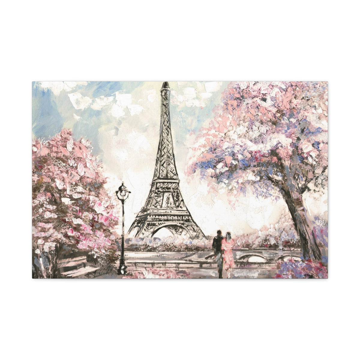 Pink Couple Eiffel Tower France Canvas Artwork High-Quality Breathtaking French City for Home Decor Ready to Hang-Express Your Love Gifts