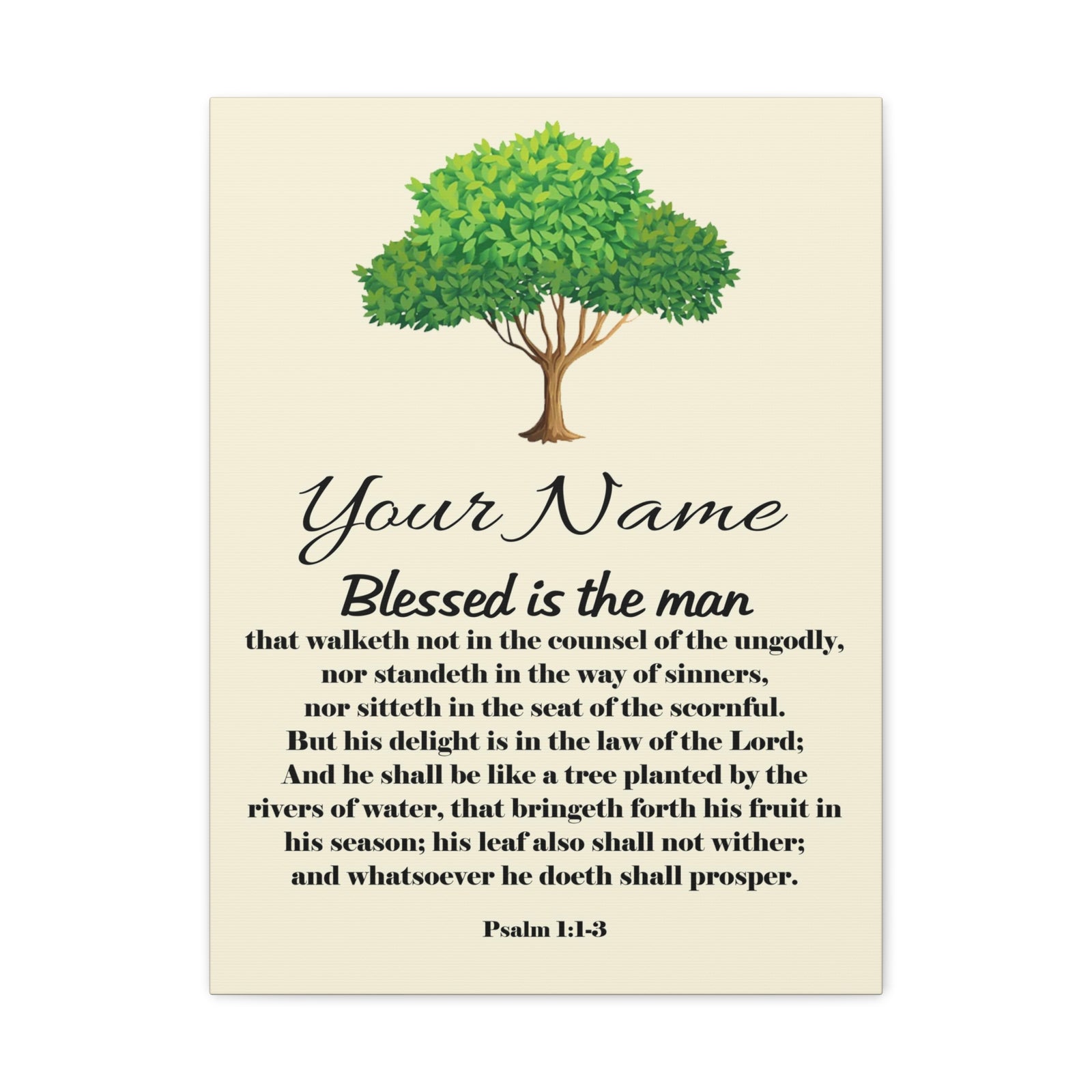 Scripture Walls Personalized Blessed is the Man Psalm 1:1-3 Bible Chapter Canvas Christian Wall Art Ready to Hang-Express Your Love Gifts