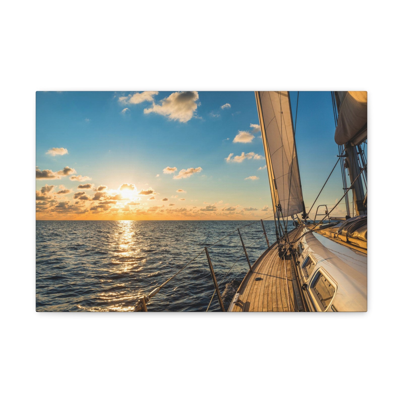 Cruising Sailboat Sailing In The Sea At Sunset Ocean Canvas Wall Art for Home Decor Ready-to-Hang-Express Your Love Gifts