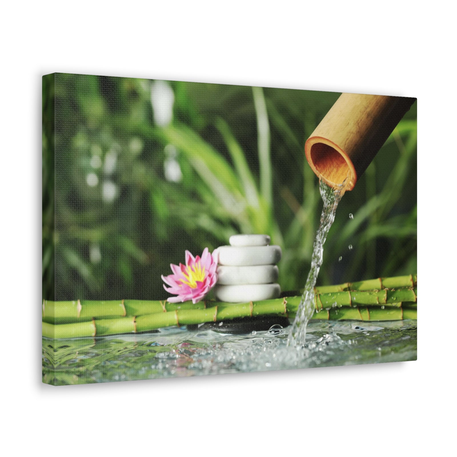 Flower and Bamboo Fountain Forest Floral Nature Photography Canvas Wall Art for Home Decor Ready-to-Hang-Express Your Love Gifts