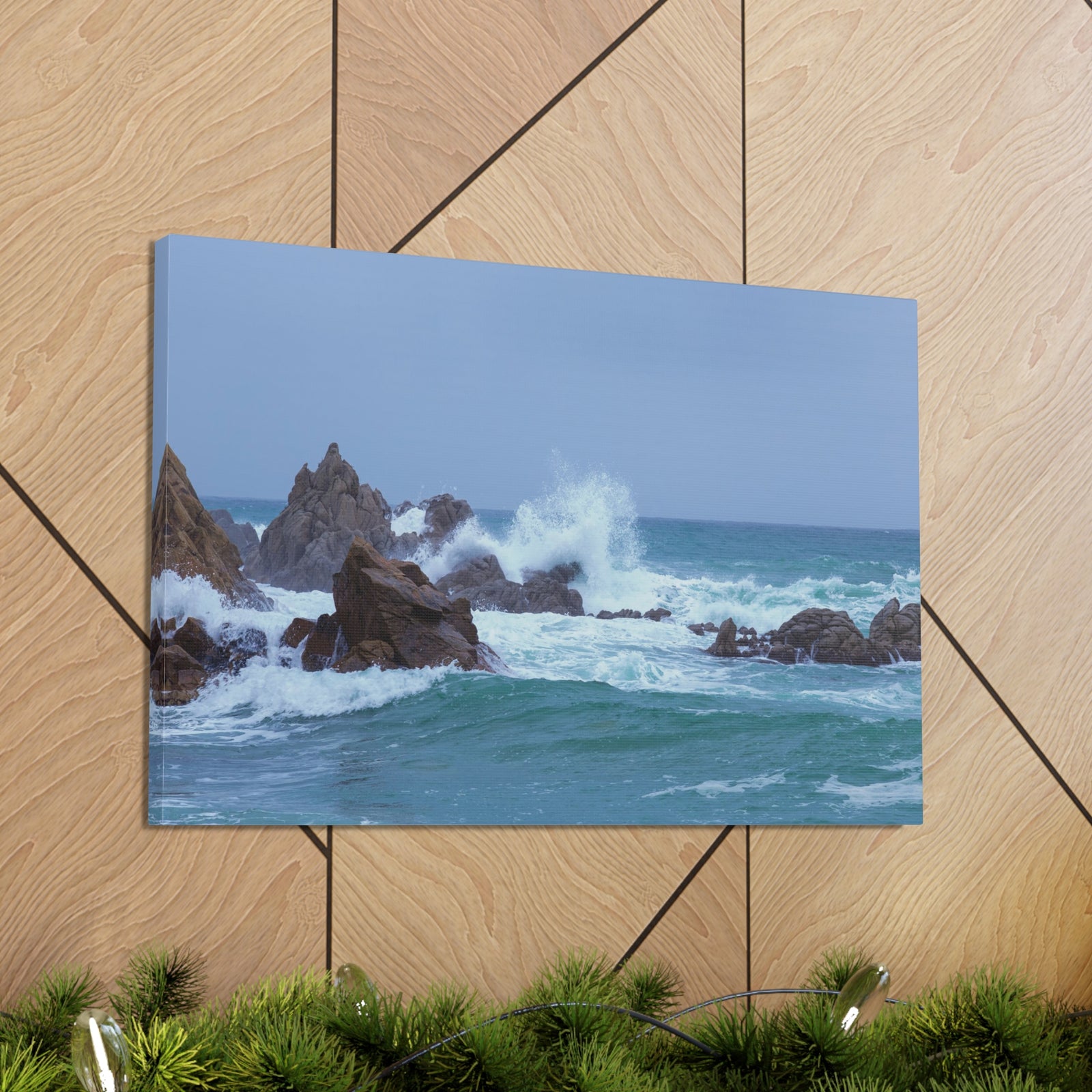 Sea Waves Crash Against Rocks Large Splashes Ocean Canvas Wall Art for Home Decor Ready-to-Hang-Express Your Love Gifts