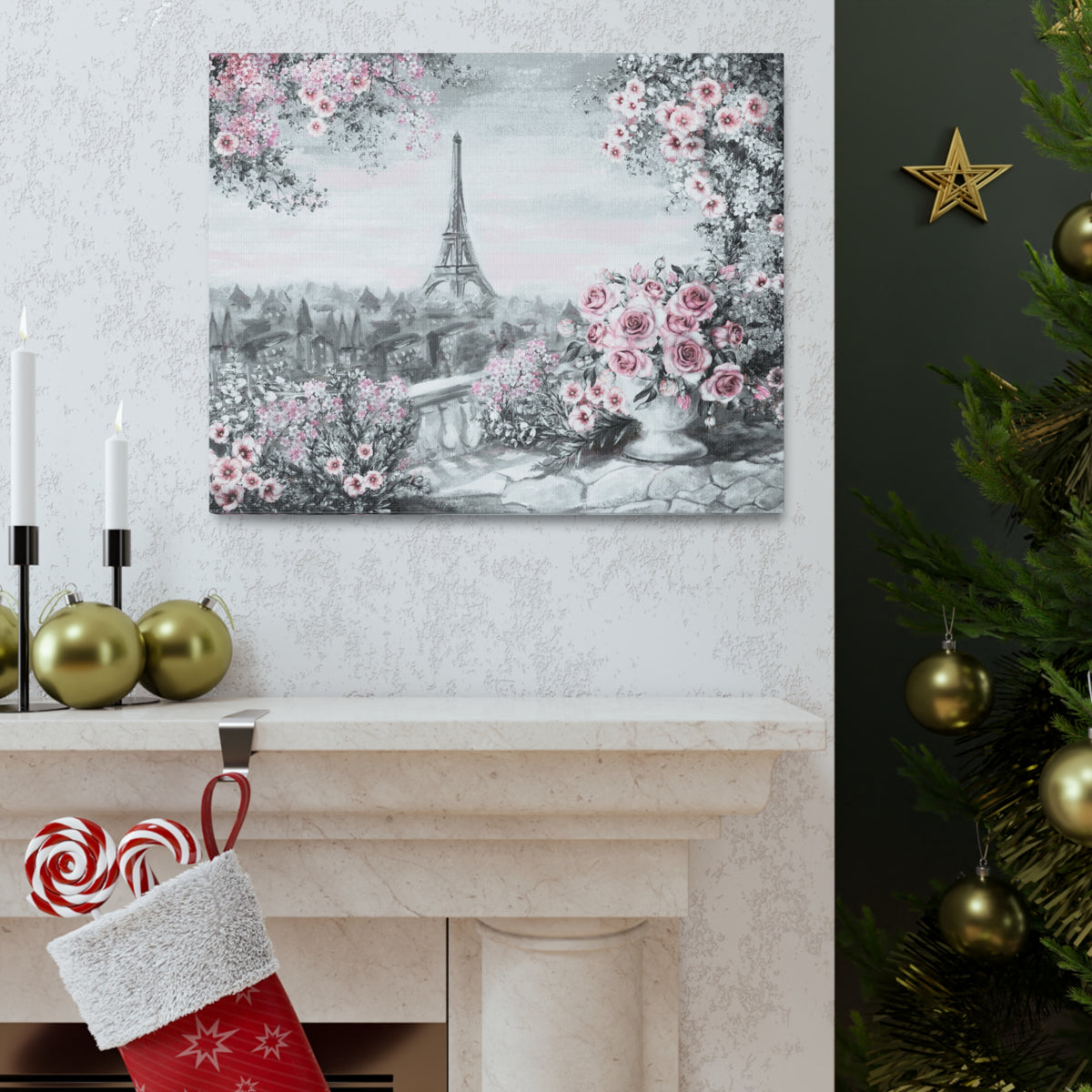 Paris Pink Rose France Canvas Artwork High-Quality Breathtaking French City for Home Decor Ready to Hang-Express Your Love Gifts