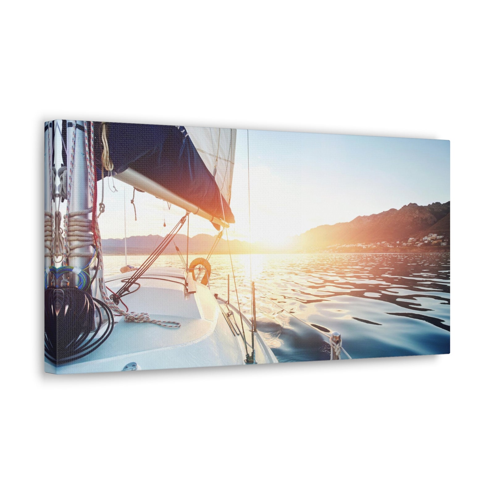 Sailing Yacht Boat On ocean At Sunset Ocean Canvas Wall Art for Home Decor Ready-to-Hang-Express Your Love Gifts