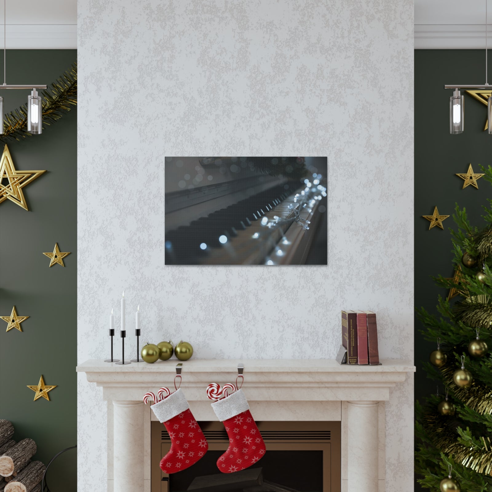 Glowing Fairy Lights on Piano Keys Music Lover's Delight Piano Keyboard Canvas Wall Art for Home Decor Ready-to-Hang-Express Your Love Gifts