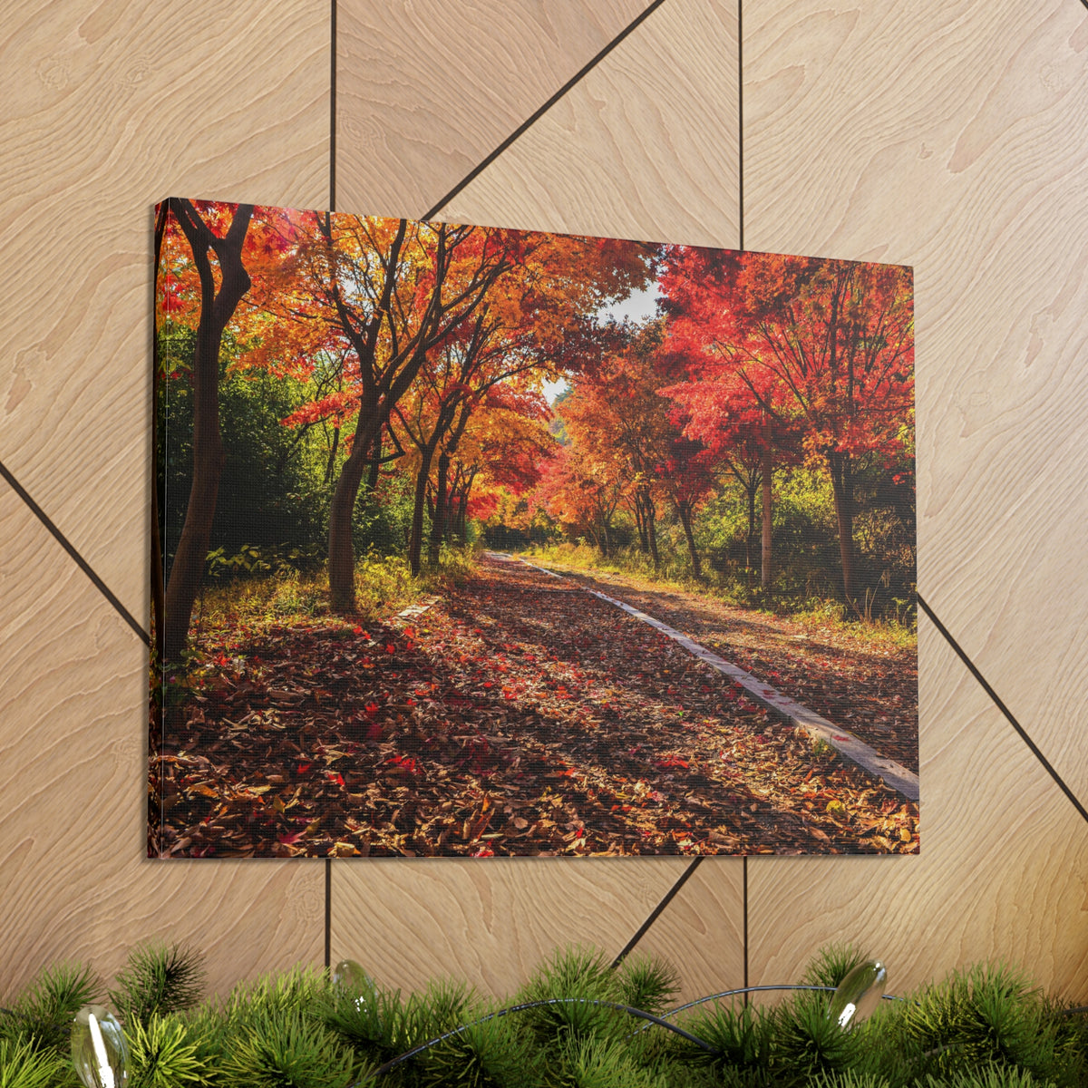 Orange Tree Path Autumn Park Nature Wilderness Photography Canvas Wall Art for Home Decor Ready-to-Hang-Express Your Love Gifts