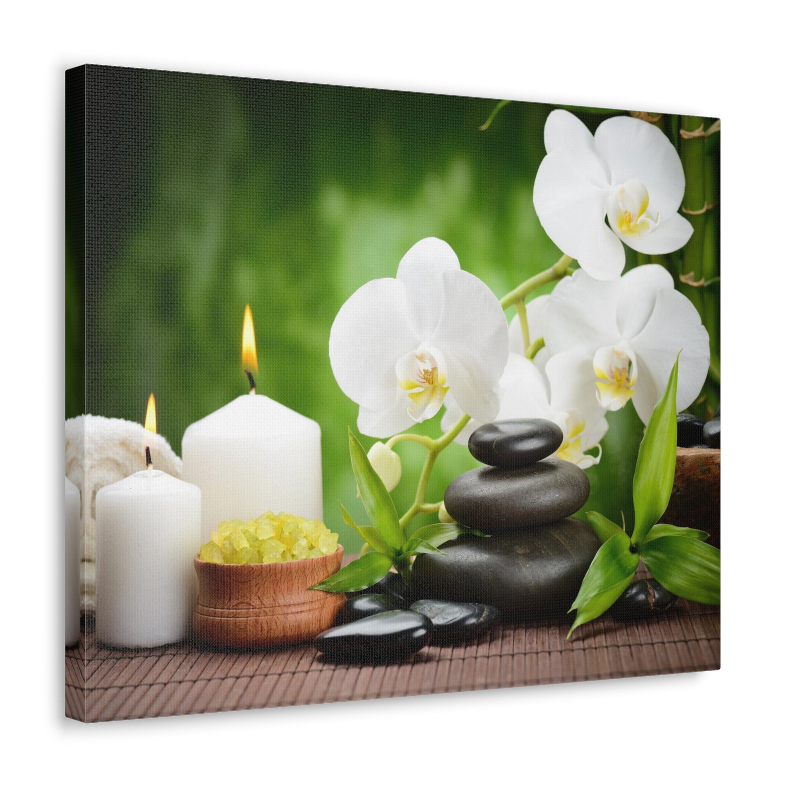 Zen Stones and Orchid Forest Floral Nature Photography Canvas Wall Art for Home Decor Ready-to-Hang-Express Your Love Gifts