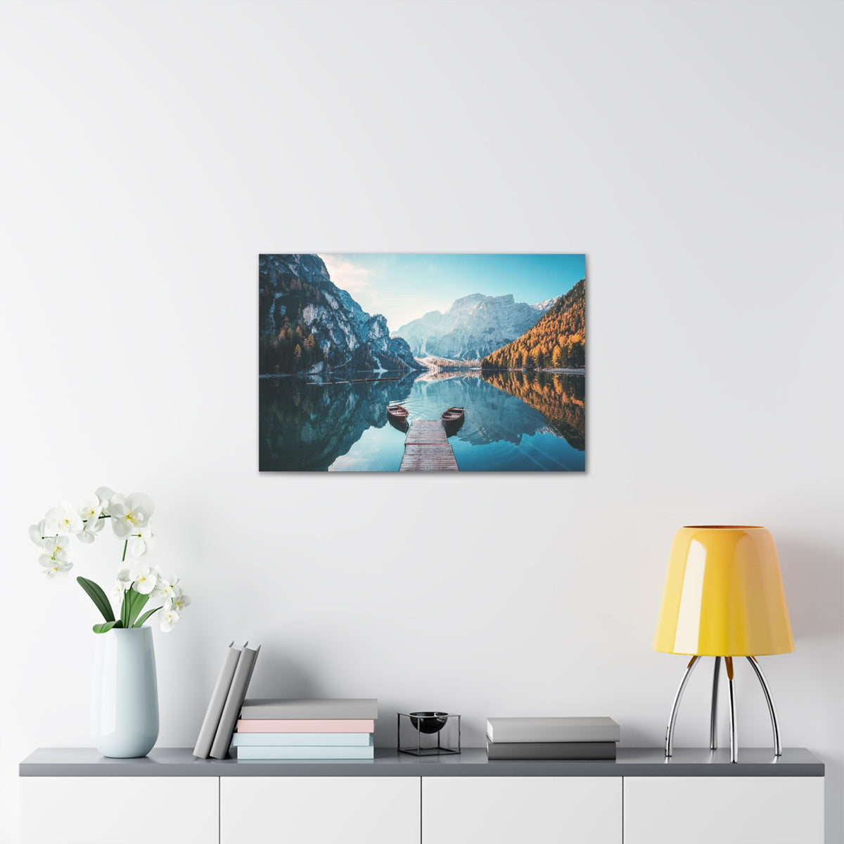 Mountain Valley Clear Lake Nature Wilderness Photography Canvas Wall Art for Home Decor Ready-to-Hang-Express Your Love Gifts