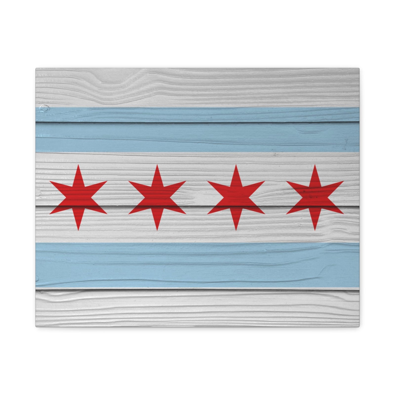 Wooden Chicago Flag Handpainted Art Canvas Wall Art for Home Decor Ready-to-Hang-Express Your Love Gifts