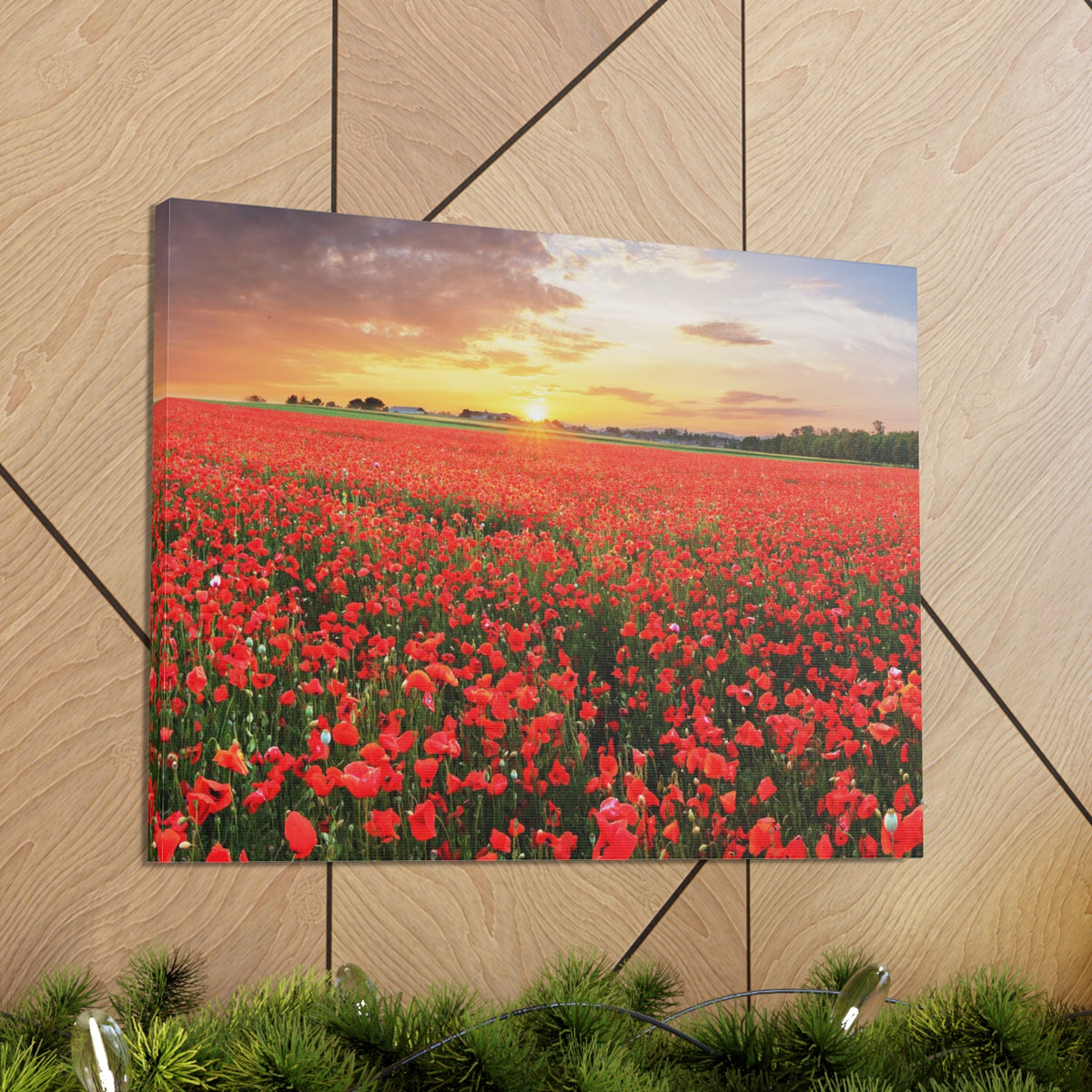 Nice Sunset Over Poppy Field Flower Canvas Wall Art for Home Decor Ready-to-Hang-Express Your Love Gifts