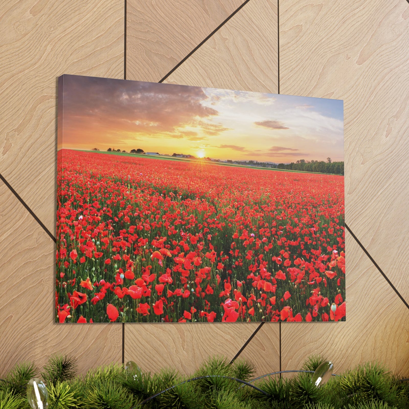 Nice Sunset Over Poppy Field Flower Canvas Wall Art for Home Decor Ready-to-Hang-Express Your Love Gifts