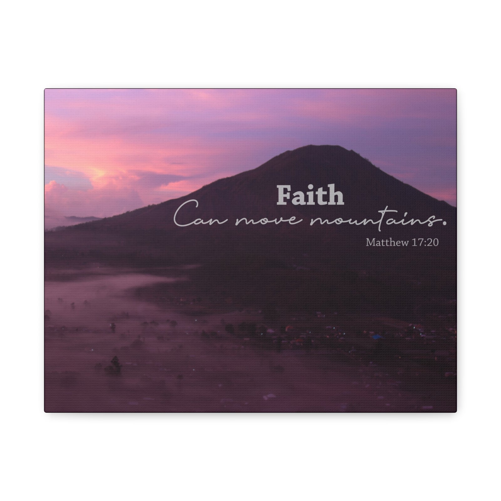 Scripture Canvas Move Mountains Matthew 17:20 Pink Christian Wall Art Bible Verse Print Ready to Hang-Express Your Love Gifts