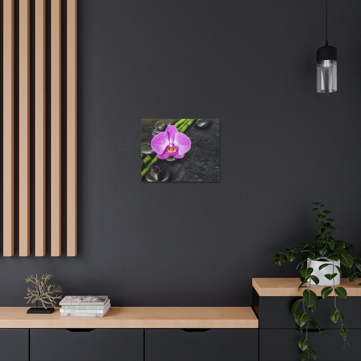 Pink Orchid and Stone Forest Floral Nature Photography Canvas Wall Art for Home Decor Ready-to-Hang-Express Your Love Gifts
