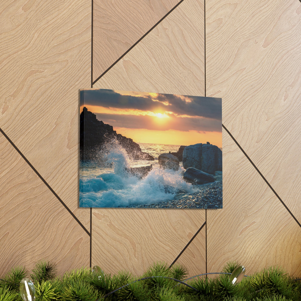 Sea Ocean Wave Hit Rock Beach Sunset Seascape Ocean Canvas Wall Art for Home Decor Ready-to-Hang-Express Your Love Gifts