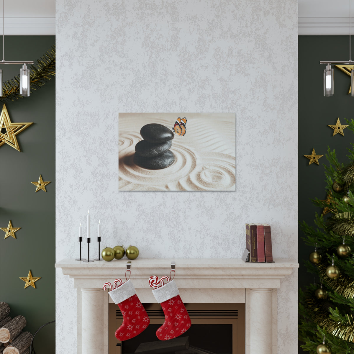 Stones on Sand Forest Floral Nature Photography Canvas Wall Art for Home Decor Ready-to-Hang-Express Your Love Gifts