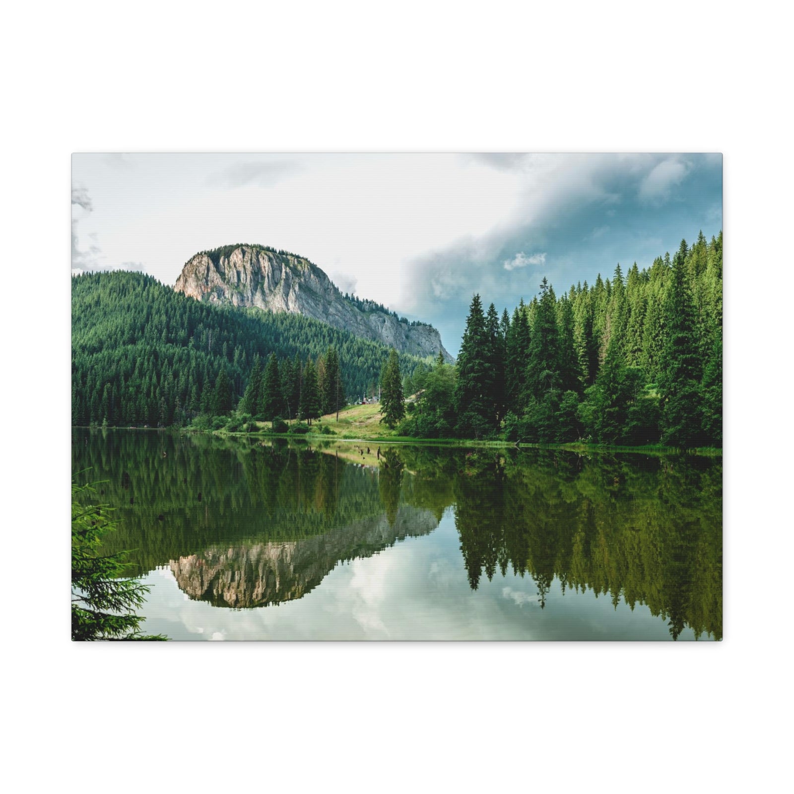 Green Forest With Lake Reflection Nature Wilderness Photography Canvas Wall Art for Home Decor Ready-to-Hang-Express Your Love Gifts