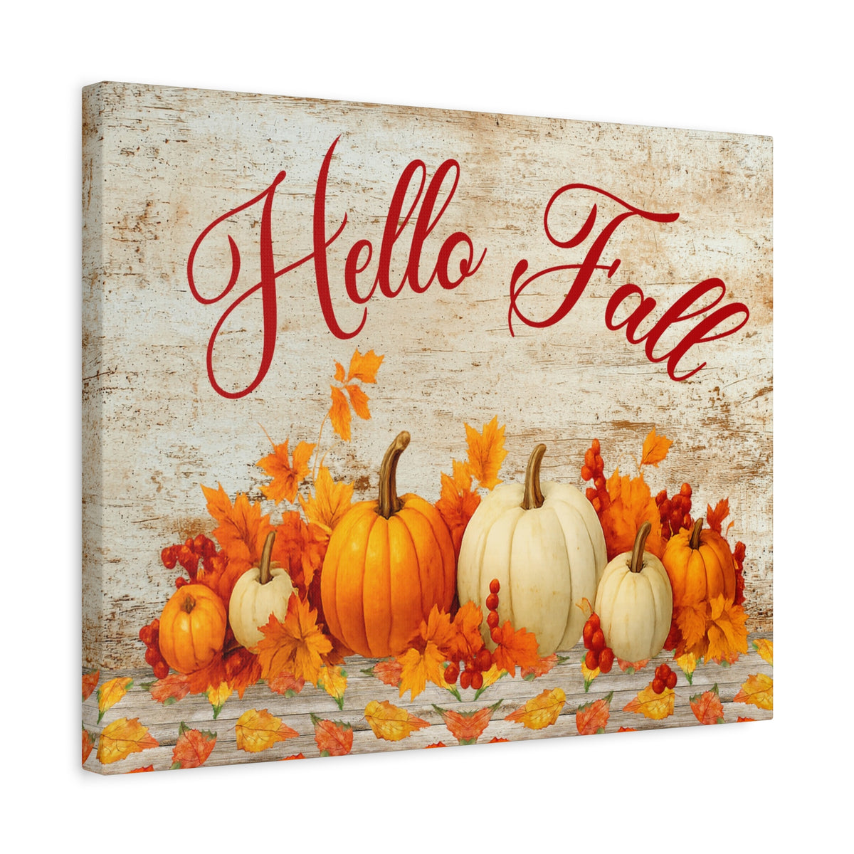 Hello Fall Pumpkin Canvas Wall Art – Rustic Autumn Farmhouse Decor-Express Your Love Gifts