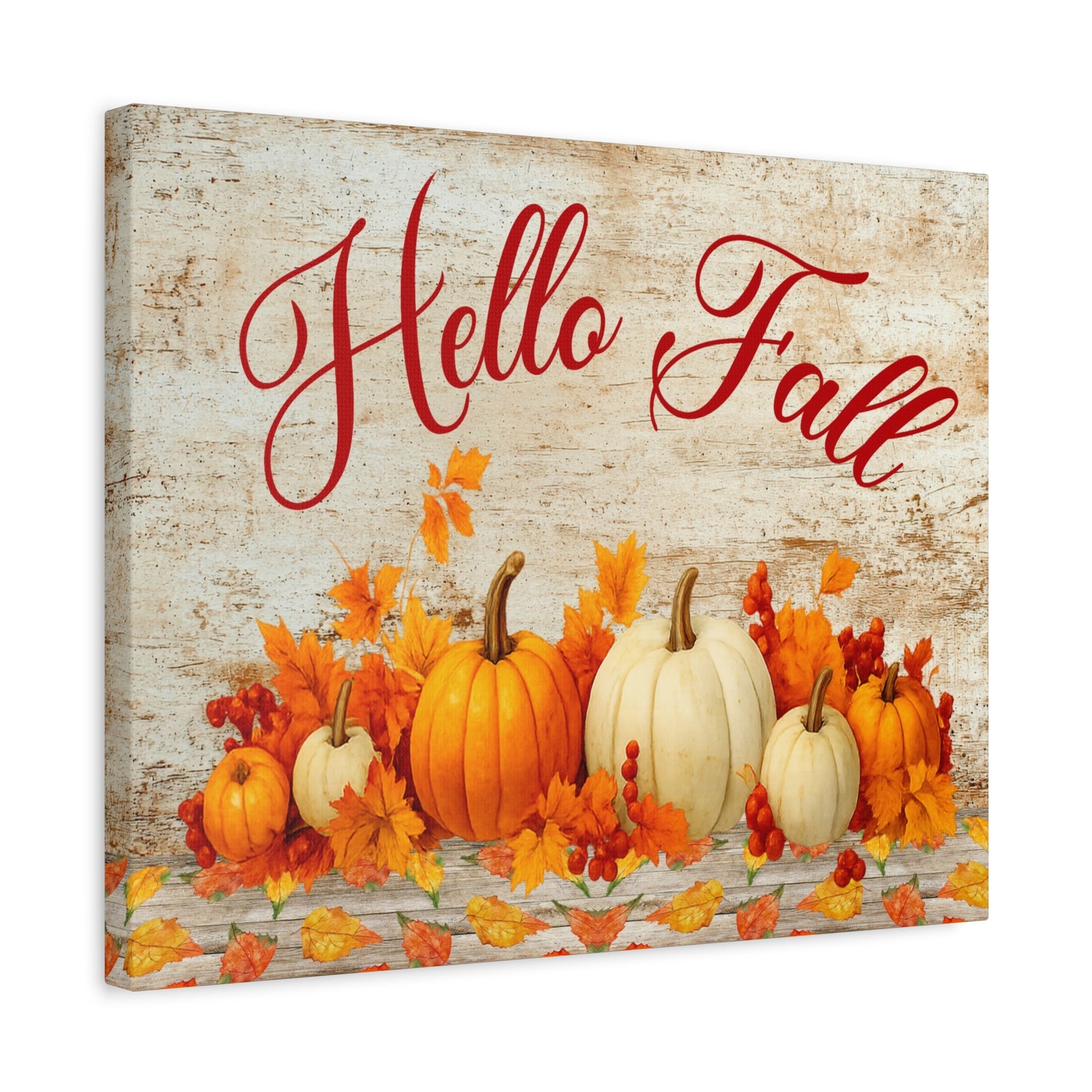 Hello Fall Pumpkin Canvas Wall Art – Rustic Autumn Farmhouse Decor-Express Your Love Gifts