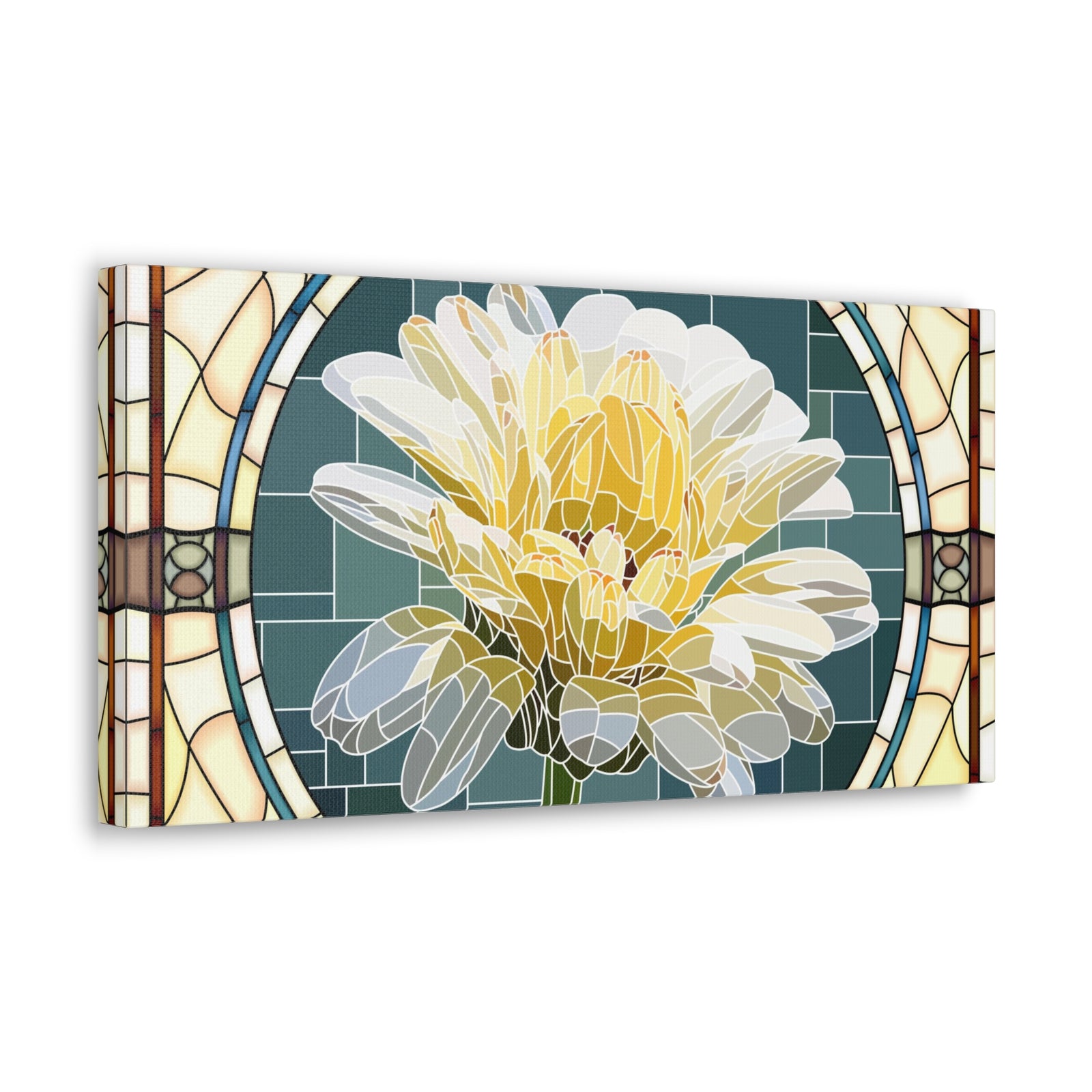 White Calendula Flower Mosaic In Stained Glass Canvas Wall Art for Home Decor Ready-to-Hang-Express Your Love Gifts