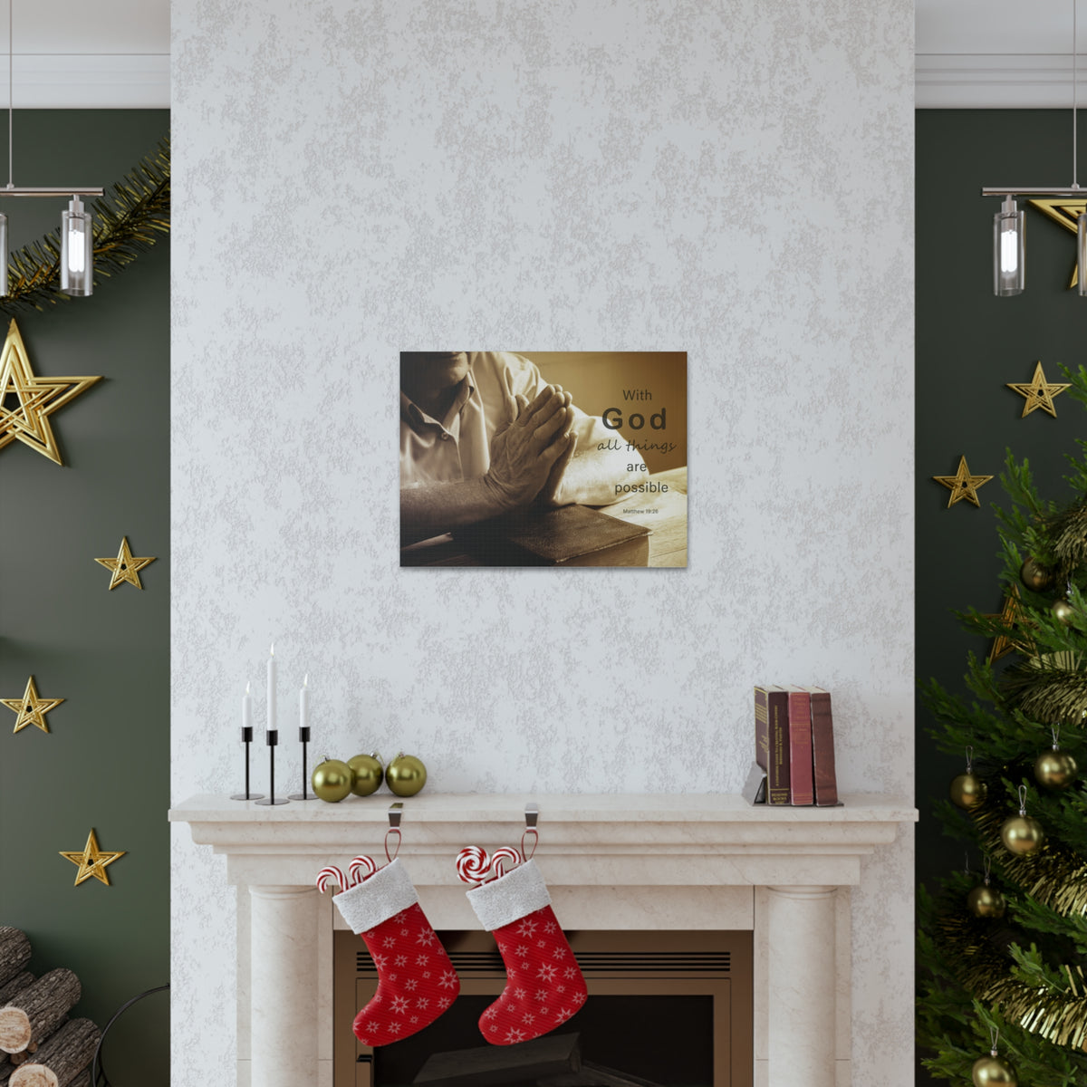 Scripture Walls With God Matthew 19:26 Praying Hands Bible Verse Canvas Christian Wall Art Ready to Hang-Express Your Love Gifts