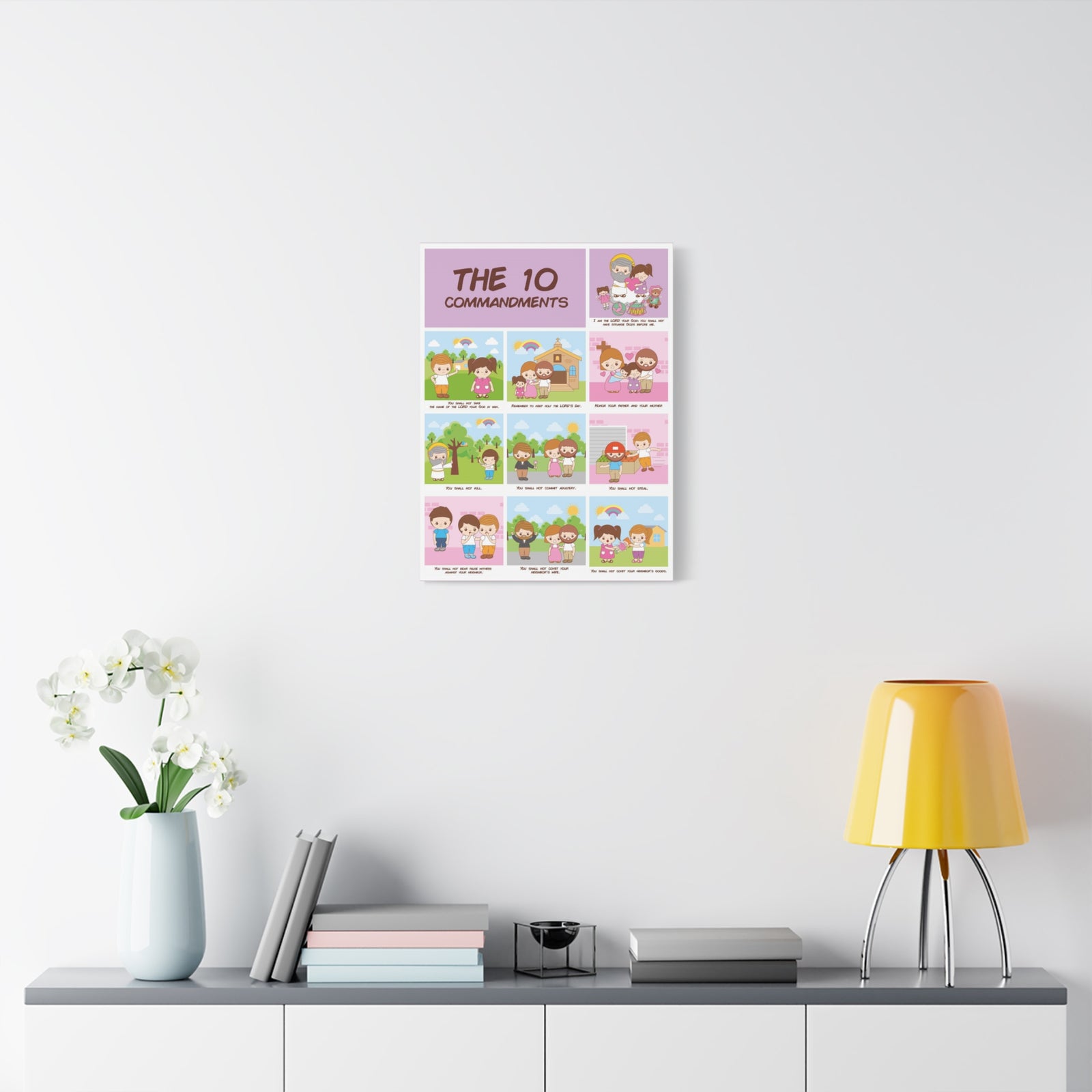 Ten Commandments Wall Decor for Kids Bible Canvas for Church, Classroom, Sunday School, or Homeschool, Christian Learning Old Testament-Express Your Love Gifts