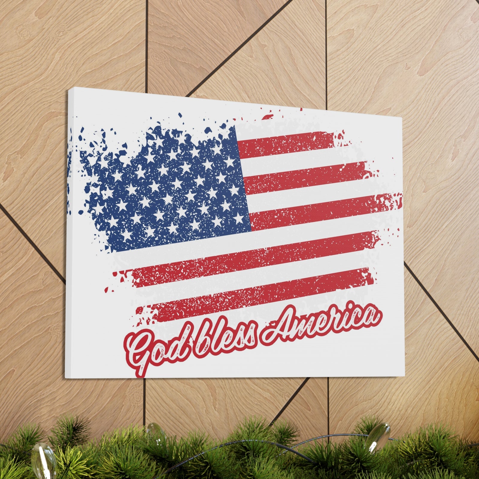 God Bless America On White Background Canvas Wall Art for Home Decor Ready-to-Hang-Express Your Love Gifts