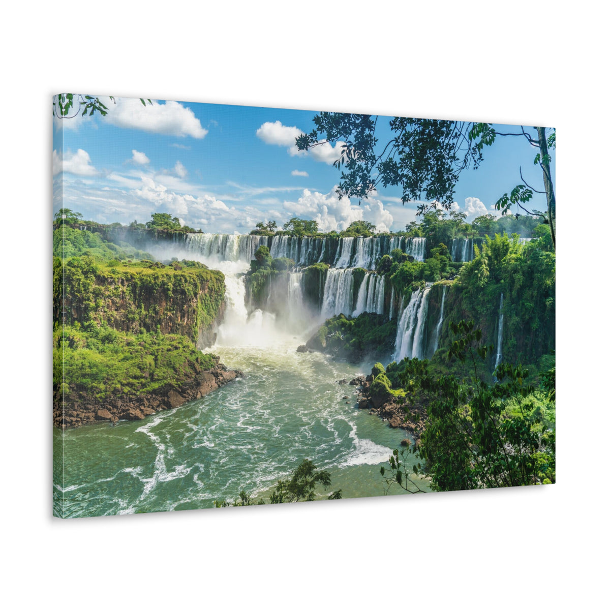 Green Jungle Cascading Waterfall Nature Wilderness Photography Canvas Wall Art for Home Decor Ready-to-Hang-Express Your Love Gifts