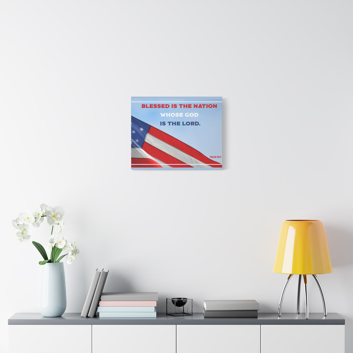 Scripture Canvas Blessed Is The Nation Psalm 33:12 Christian Wall Art Bible Verse Print Ready to Hang-Express Your Love Gifts