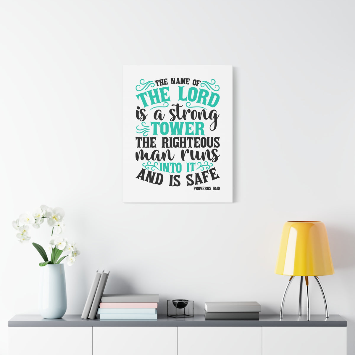 Scripture Canvas The Lord Is A Strong Tower Proverbs 18:10 Christian Wall Art Bible Verse Print Ready to Hang-Express Your Love Gifts