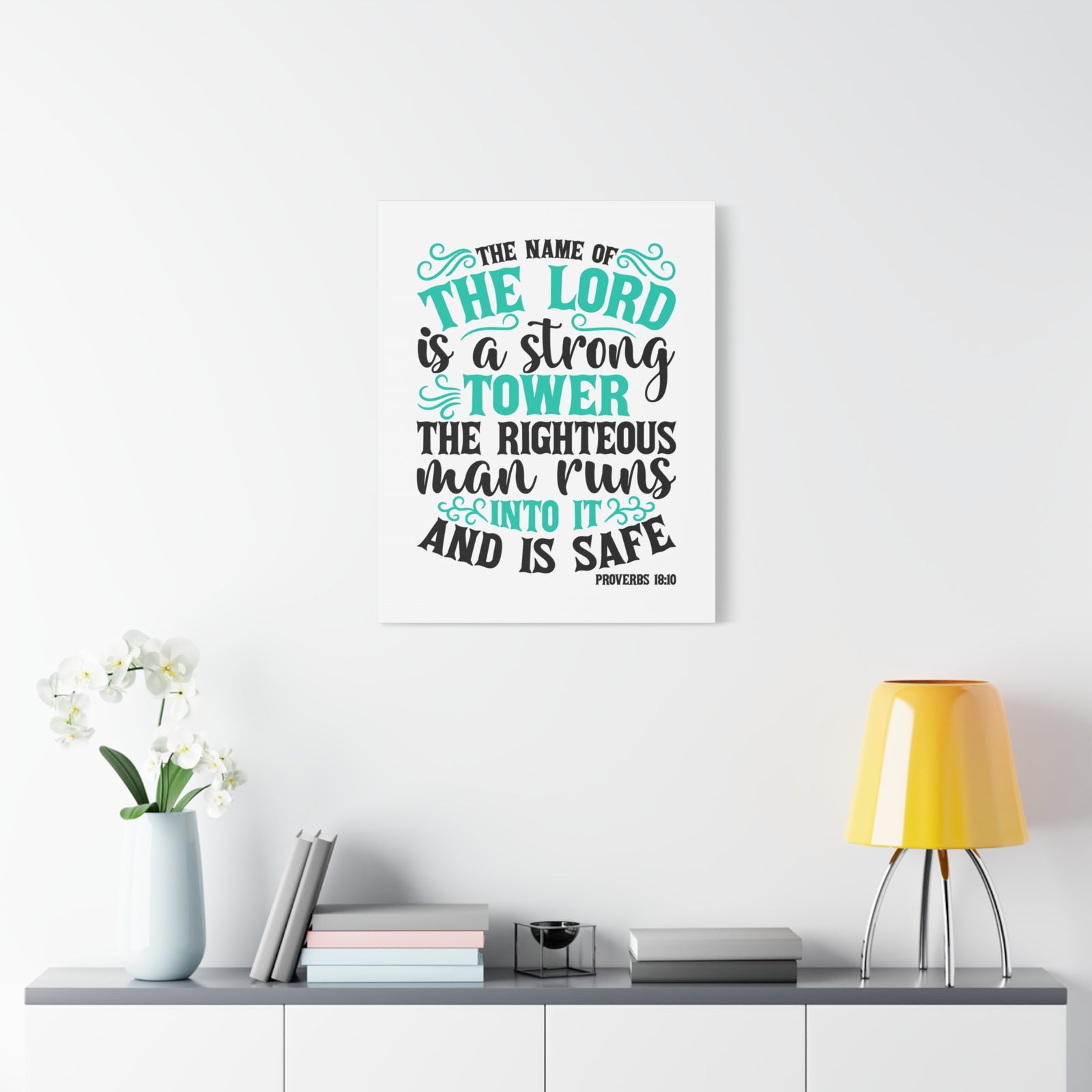 Scripture Canvas The Lord Is A Strong Tower Proverbs 18:10 Christian Wall Art Bible Verse Print Ready to Hang-Express Your Love Gifts