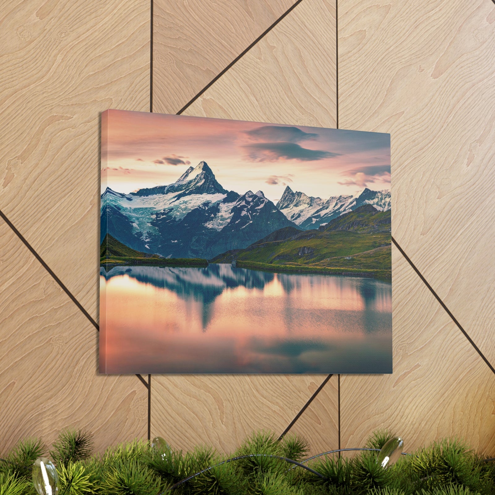 Snow Mountain Lake Summer Nature Wilderness Photography Canvas Wall Art for Home Decor Ready-to-Hang-Express Your Love Gifts