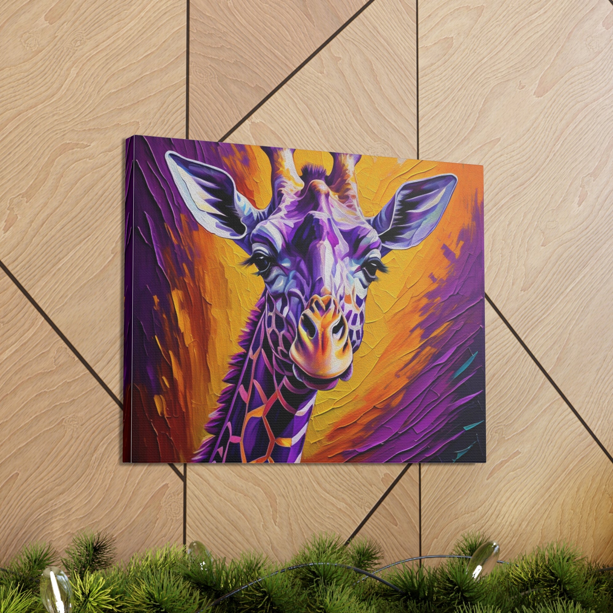 Giraffe Abstract Purple Modern Oil Painting Canvas Wall Art for Home Decor Ready-to-Hang-Express Your Love Gifts