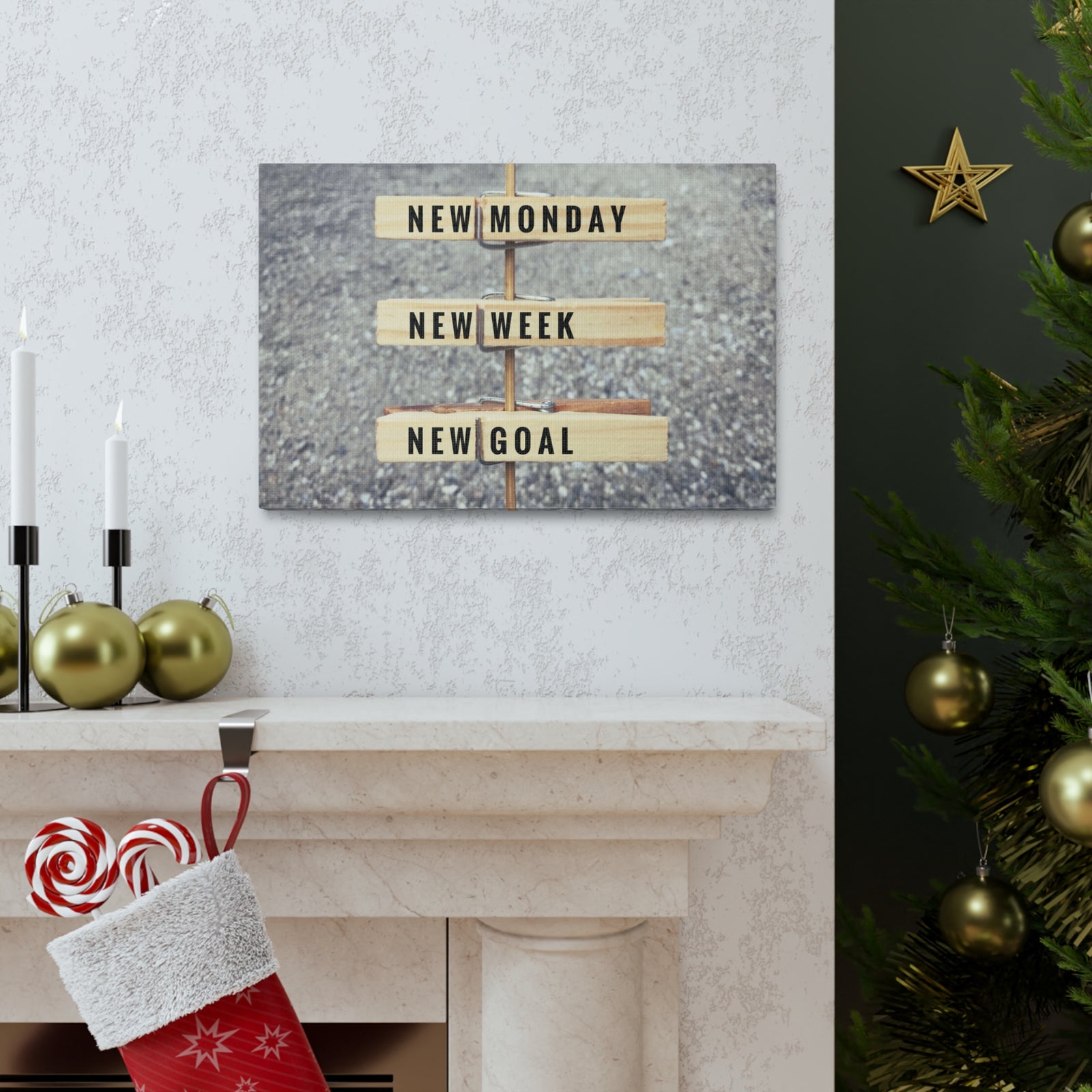 Inspirational Quote Canvas New Monday New Goal Motivational Print Ready to Hang Artwork-Express Your Love Gifts