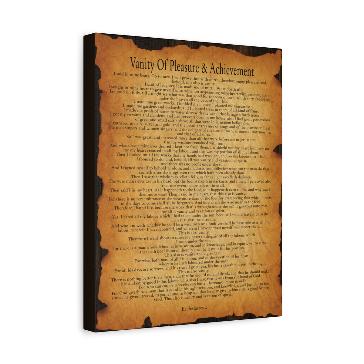 Scripture Walls Vanity Of Pleasure &amp; Achievement Ecclesiastes 2 Gold Brown Bible Verse Canvas Christian Wall Art Ready to Hang-Express Your Love Gifts