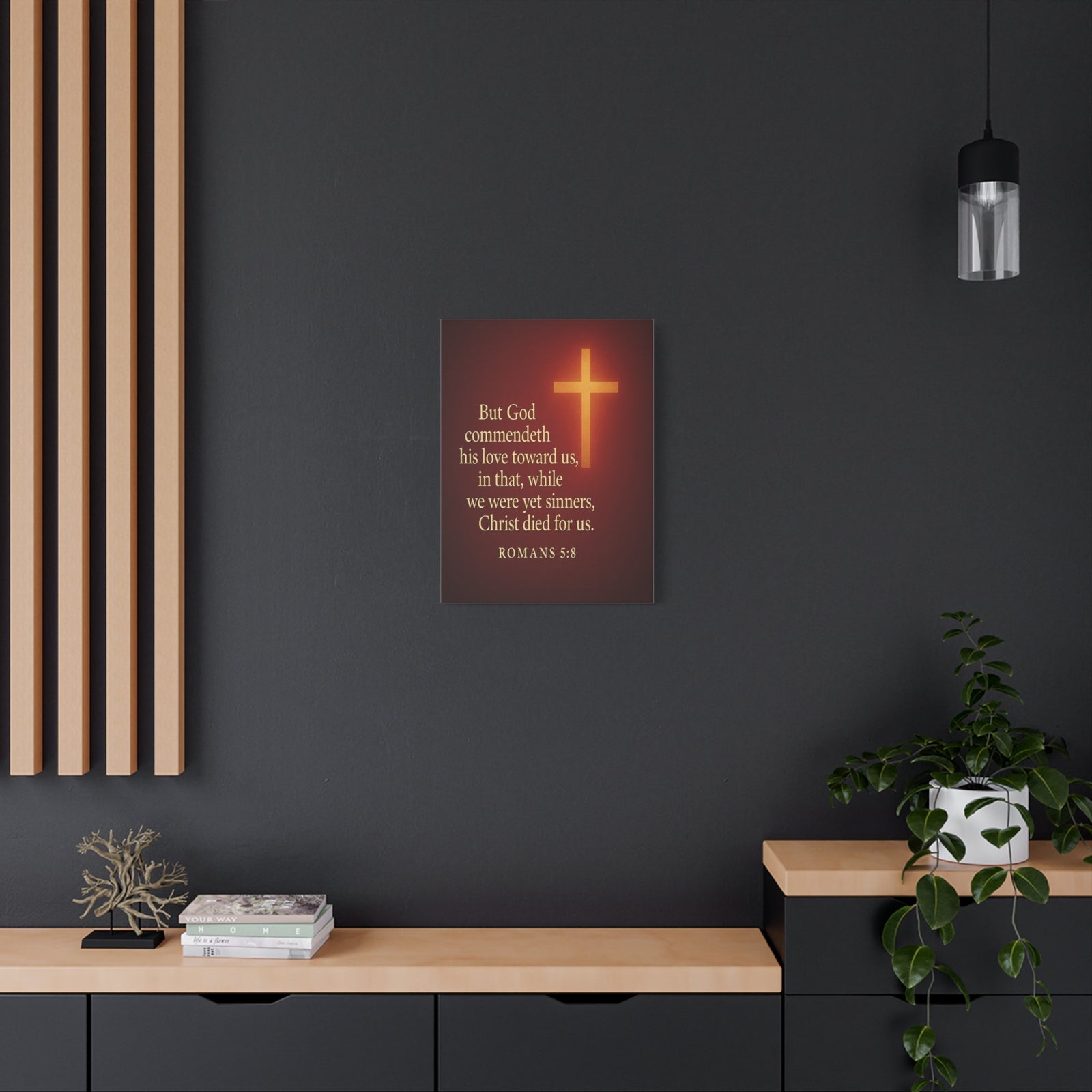 Bible Verse Canvas Romans 5:8 Christian Home Décor Wall Art Scripture Ready to Hang Faith Print-Express Your Love Gifts