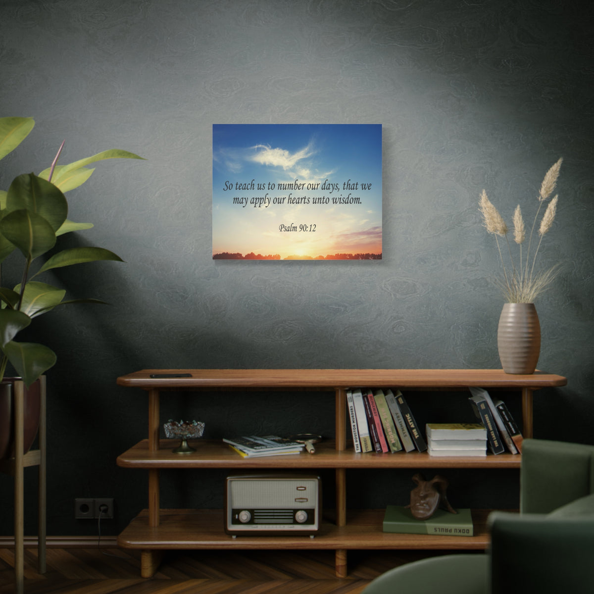 Scripture Canvas Hearts Unto Wisdom Psalm 90:12 Christian Wall Art Bible Verse Print Ready to Hang-Express Your Love Gifts