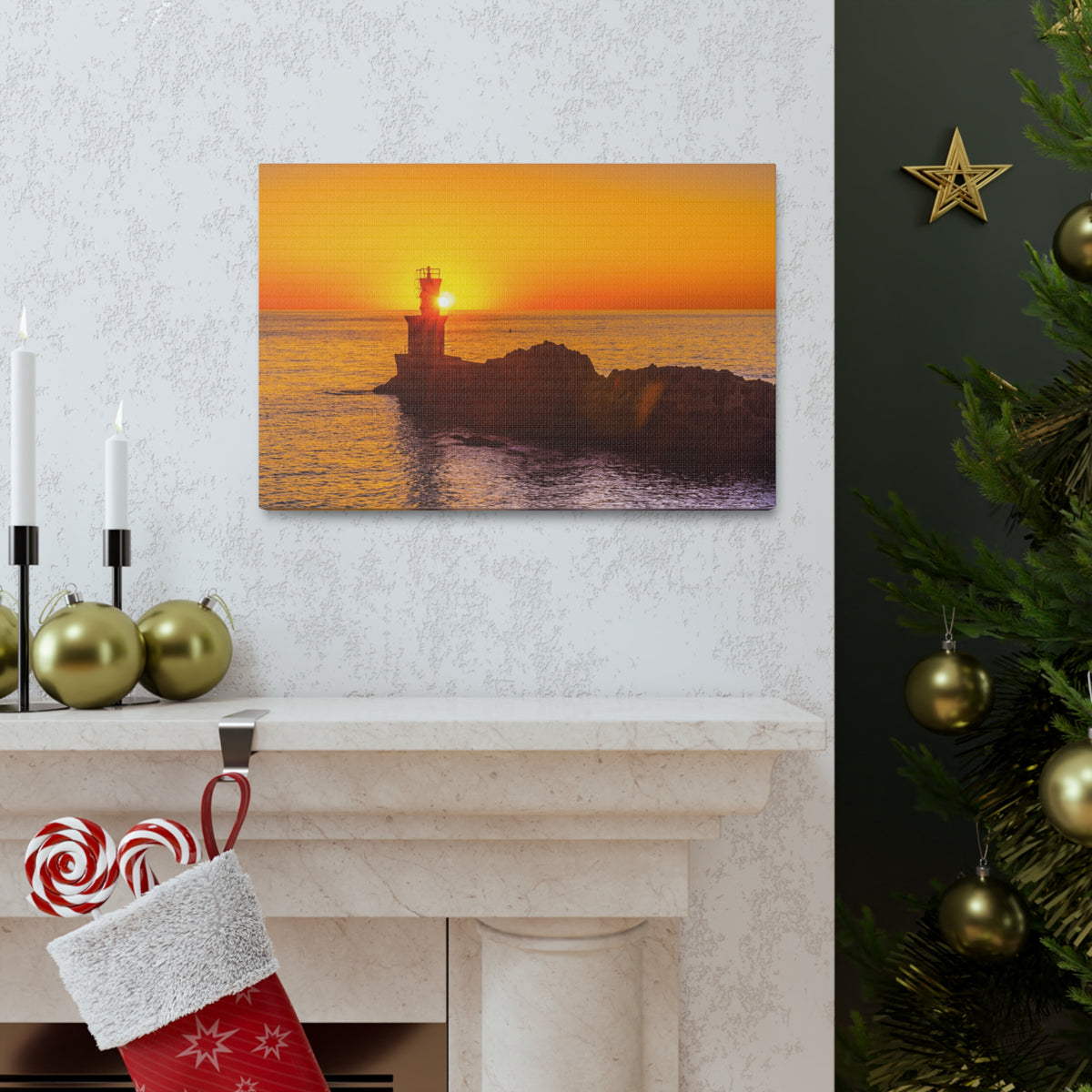 Sun Lighthouse Sunset Forest Floral Nature Photography Canvas Wall Art for Home Decor Ready-to-Hang-Express Your Love Gifts